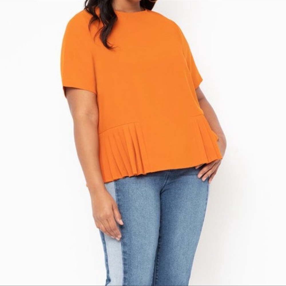 Orange Eloquii Pleated Hem Top